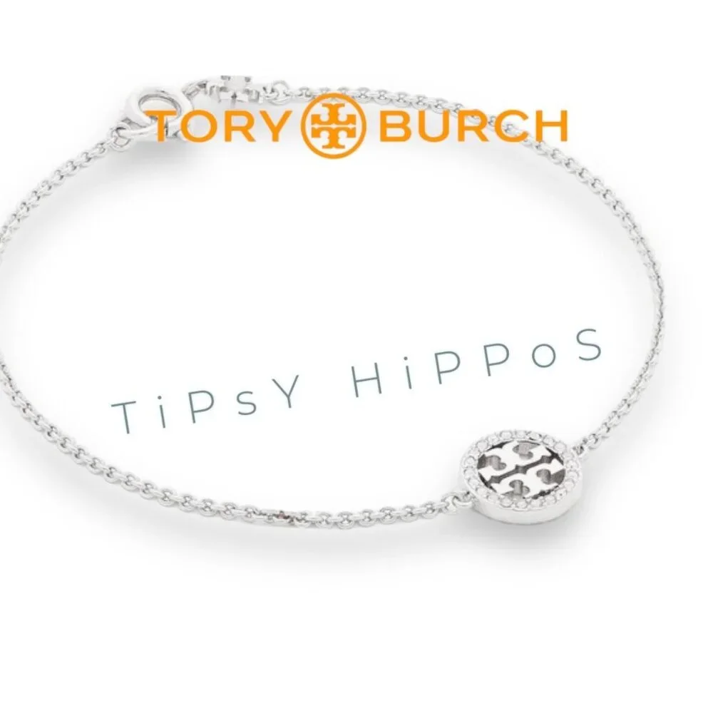 Tory Burch Silver Logo Paver Chain Bracelet For Women - Picture 1 of 5